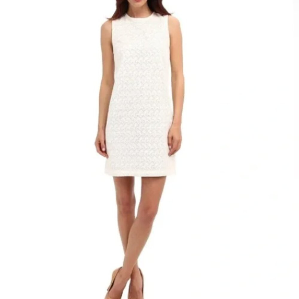 Theory Adraya White Eyelet Size 6 100% Cotton Sheath Dress Sleeveless Mini Chic